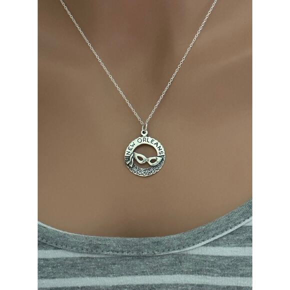 Sterling Silver New Orleans with Mardi Gras Mask Charm Necklace - Picture 1 of 5